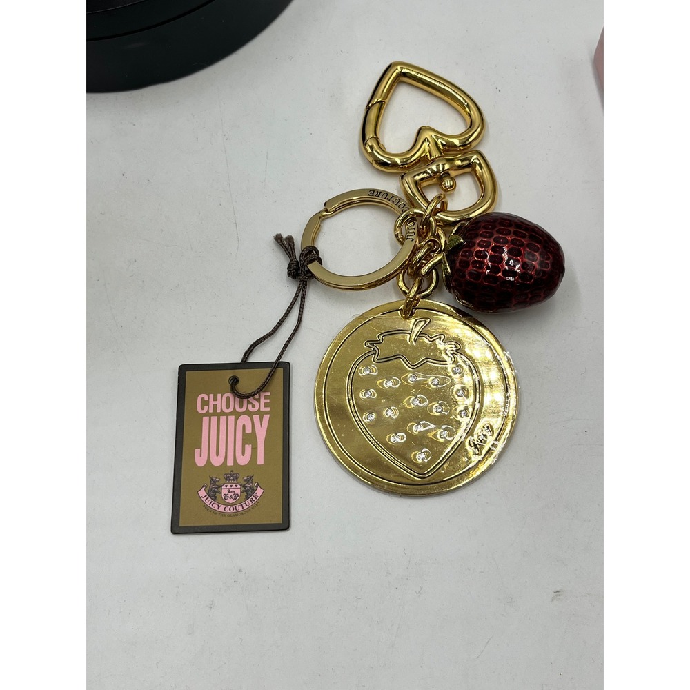 Juicy Couture‎ Vintage Strawberry Gold Tone Heart Key fob Purse Charm New - Picture 9 of 12
